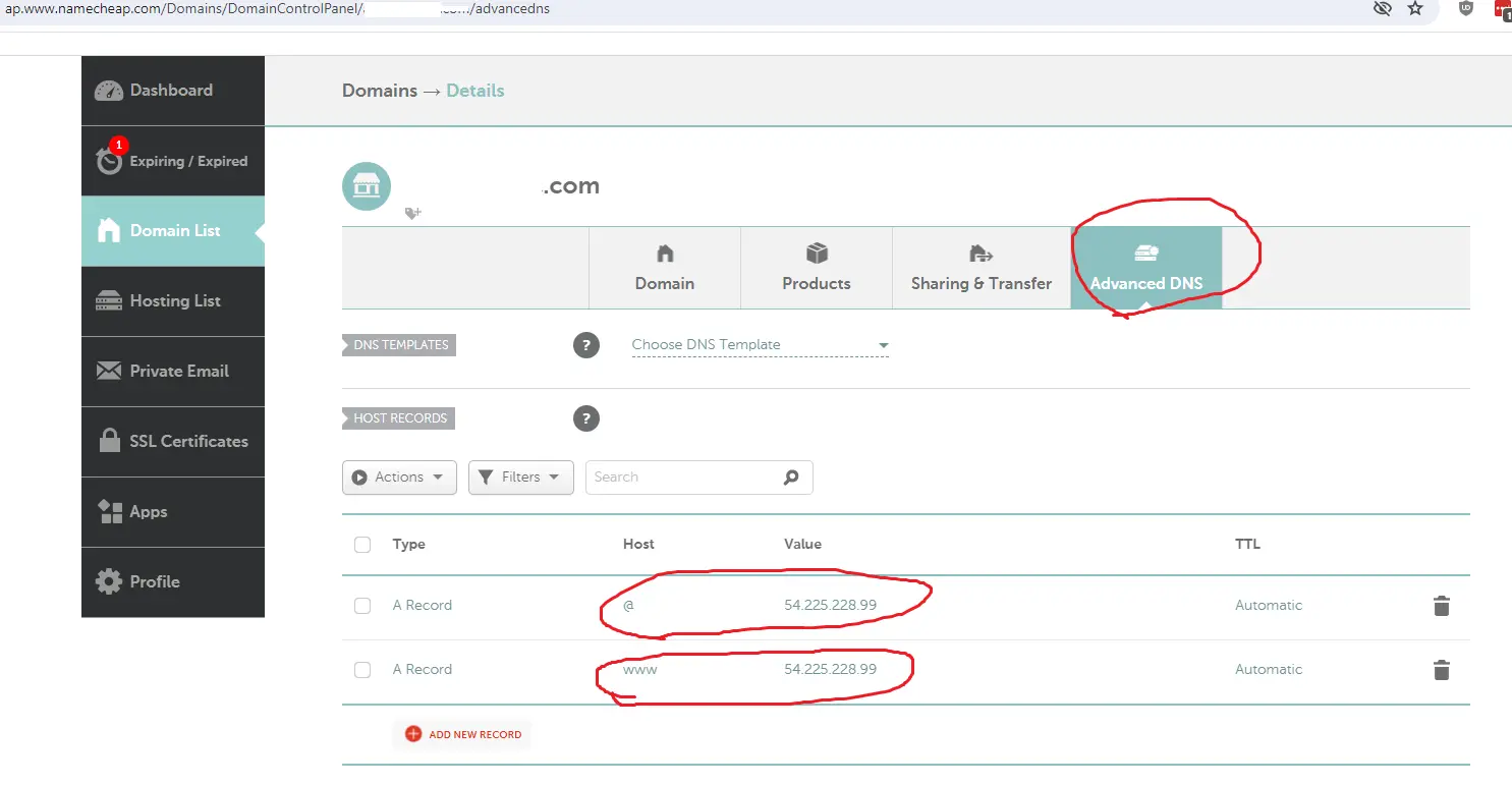 pointing domain from namecheap